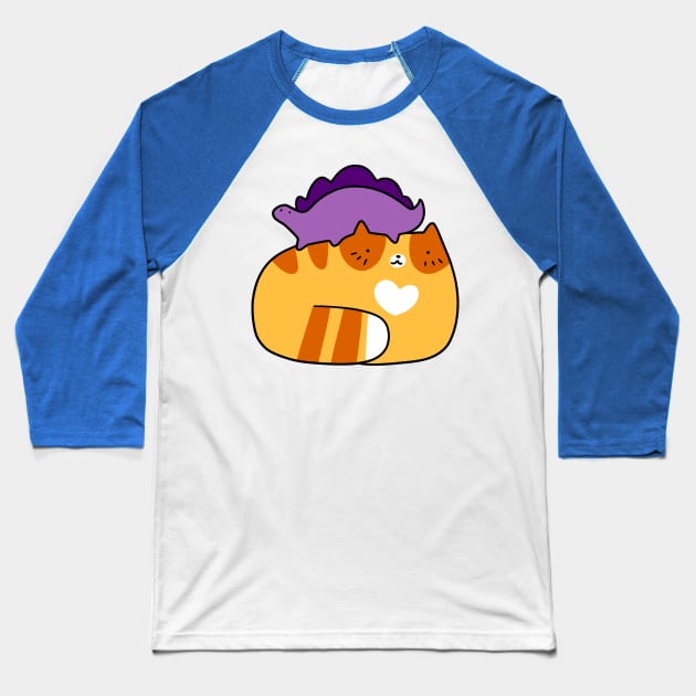 Stegosaurus and Orange Tabby Cat Baseball T-Shirt by saradaboru